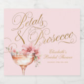Roze Gouden Bloemblaadjes en Prosecco Bruidsborrel Sparkling Wijnetiket (Enkel label)