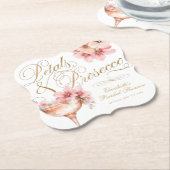Roze Gouden Bloemblaadjes en Prosecco Bruidsdouche Kartonnen Onderzetters (Gekanteld)