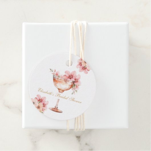 Roze gouden bloemblaadjes en prosecco cocktail bedankjes labels (In situ)