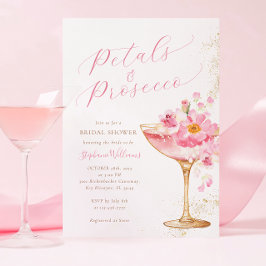 Roze gouden bloemblaadjes en Prosecco Floral Vrijg Kaart