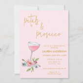 Roze & gouden bloemblaadjes en Prosecco Vrijgezell Kaart (Voorkant)