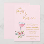 Roze & gouden bloemblaadjes en Prosecco Vrijgezell Kaart (Voorkant / Achterkant)