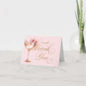 Roze gouden bloemblaadjes en Prosecco Vrijgezellen Bedankkaart (Voorkant)