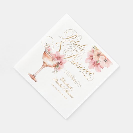 Roze gouden bloemblaadjes en Prosecco Vrijgezellen Servet (Hoek)