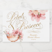 Roze gouden bloemblaadjes en Prosecco Vrijgezellen Sparkling Wijnetiket (Enkel label)