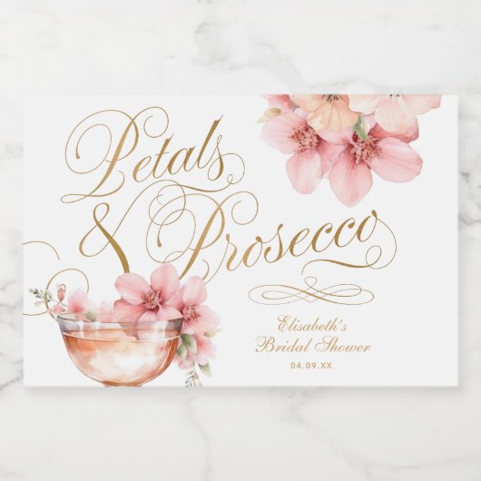 Roze gouden bloemblaadjes en Prosecco Vrijgezellen Sparkling Wijnetiket (Enkel label)