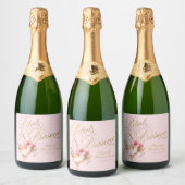 Roze gouden bloemblaadjes en Prosecco Vrijgezellen Sparkling Wijnetiket (Flessen)
