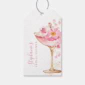 Roze Gouden Bloemblaadjes Prosecco Bloem Bruilofts Cadeaulabel (Voorkant)