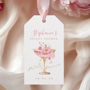 Roze Gouden Bloemblaadjes Prosecco Bruidsdiner Tag Cadeaulabel