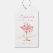 Roze Gouden Bloemblaadjes Prosecco Bruiloftsfeest Cadeaulabel (Voorkant)