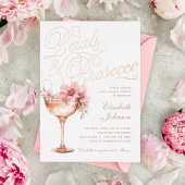 Roze gouden bloemblaadjes & Prosecco Vrijgezellenf Folie Uitnodiging