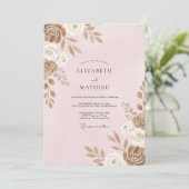 Roze Gouden Bloemblad Bruiloft Kaart (Staand voorkant)