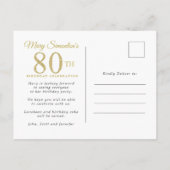 Roze Gouden Bloemen 80ste Verjaardag Uitnodiging (Achterkant)