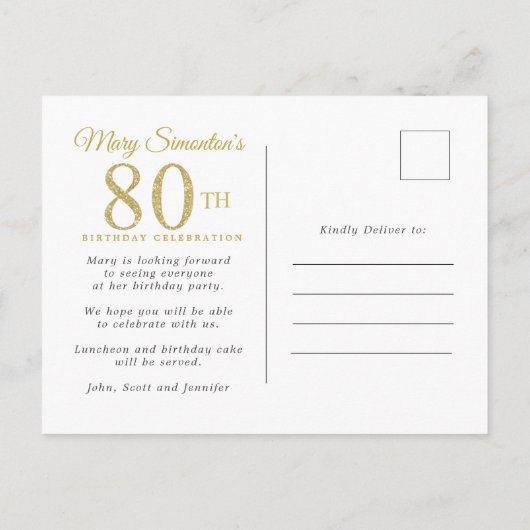 Roze Gouden Bloemen 80ste Verjaardag Uitnodiging (Achterkant)