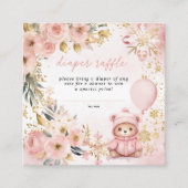 Roze Gouden Bloemen Baby shower Luier Raffle Informatiekaartje (Voorkant)