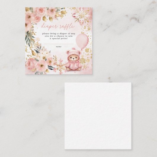 Roze Gouden Bloemen Baby shower Luier Raffle Informatiekaartje (Voorkant / Achterkant)