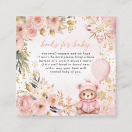 Roze Gouden Bloemen Beer Baby shower Boeken voor B Informatiekaartje