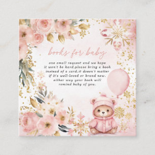Roze Gouden Bloemen Beer Baby shower Boeken voor B Informatiekaartje
