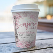 Roze Gouden Bloemen Bonjour Bebe Baby shower Papieren Bekers