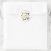 Roze Gouden Bloemen Bruiloftadres Ronde Sticker (Tas)