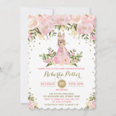 Roze Gouden Bloemen Bunny Konijn Baby shower Uitno Kaart (Voorkant)