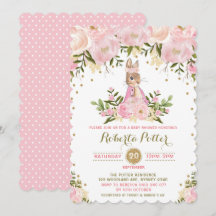 Roze Gouden Bloemen Bunny Konijn Baby shower Uitno