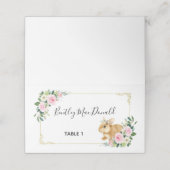 Roze & Gouden Bloemen Bunny Konijn Pasen Plaatskaartje (Buitenkant ongevouwen)