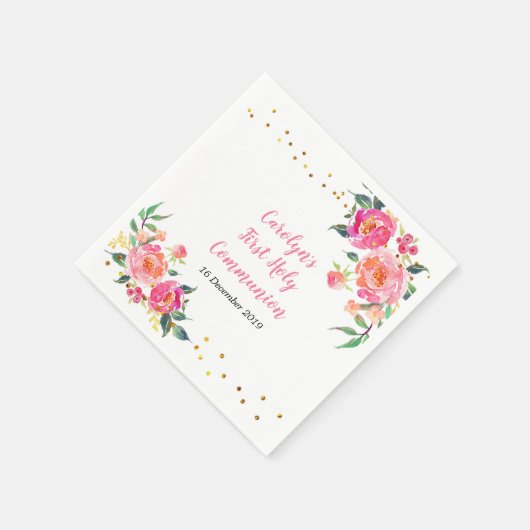 Roze Gouden Bloemen Cocktail Papier Servetten (Hoek)