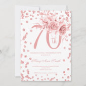 Roze Gouden Bloemen- & Confetti 70e Verjaardagsfee Kaart (Voorkant)