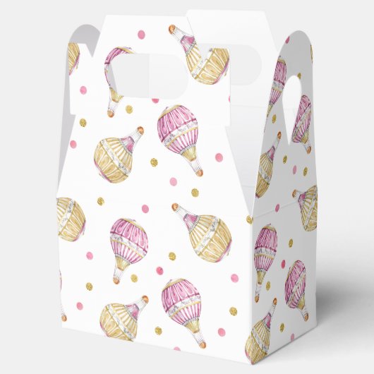 Roze Gouden Bloemen Confetti Hete Luchtballon Bedankdoosjes (Geopend)