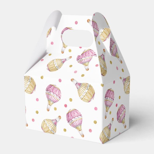 Roze Gouden Bloemen Confetti Hete Luchtballon Bedankdoosjes (Voorkant Zijde)