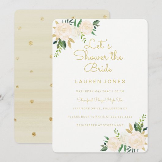Roze Gouden Bloemen Elegante Bruids Douche Uitnodi Kaart (Voorkant / Achterkant)