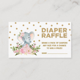 Roze & Gouden Bloemen Elephant Luier Raffle Ticket Informatiekaartje