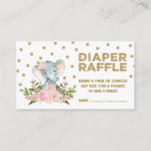Roze & Gouden Bloemen Elephant Luier Raffle Ticket Informatiekaartje (Voorkant)