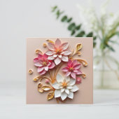 Roze & Gouden Bloemen Faux Papier Quilling Bedankt (Staand voorkant)