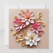 Roze & Gouden Bloemen Faux Papier Quilling Bedankt (Voorkant)
