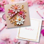 Roze & Gouden Bloemen Faux Papier Quilling Bedankt