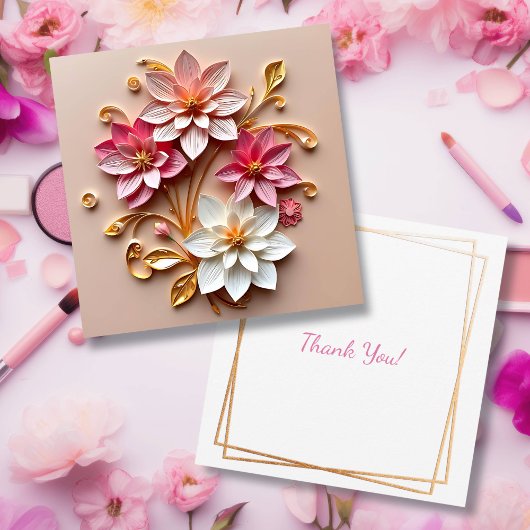 Roze & Gouden Bloemen Faux Papier Quilling Bedankt