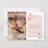 Roze Gouden Bloemen Foto Meisjes Tweeling Doop  Bedankkaart (Voorkant)
