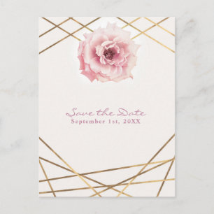 Roze & Gouden Bloemen Glam Party Save the Date Aankondigingskaart
