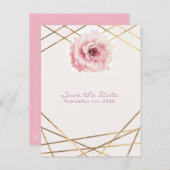 Roze & Gouden Bloemen Glam Party Save the Date Aankondigingskaart (Voorkant / Achterkant)