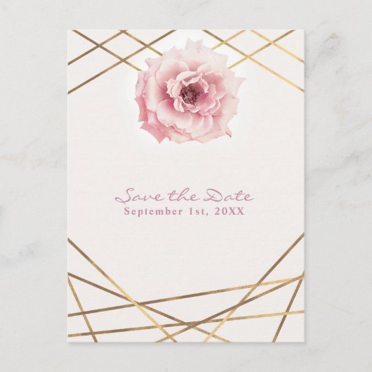 Roze & Gouden Bloemen Glam Party Save the Date Aankondigingskaart (Voorkant)