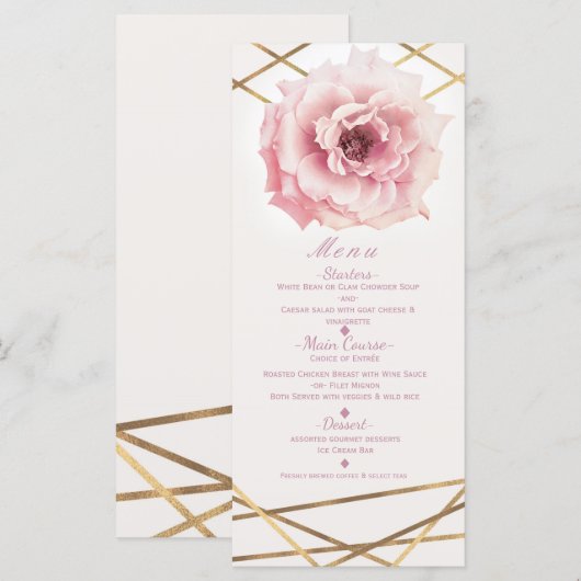 Roze & Gouden Bloemen Glam Vrijgezellenfeest Party Menu (Voorkant / Achterkant)