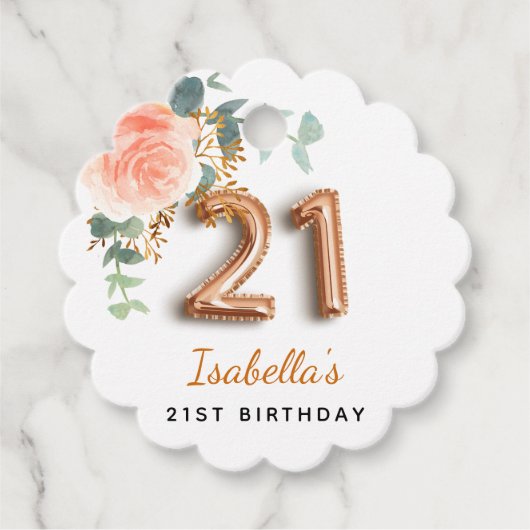 Roze gouden bloemen groen 21e verjaardag bedankjes labels (Voorkant)