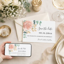 Roze gouden bloemen groen verjaardag Save the Date