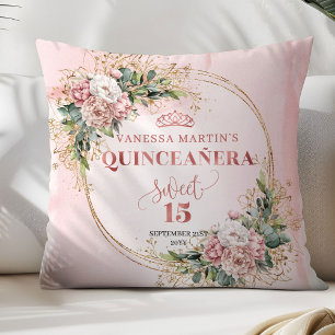Roze Gouden Bloemen Groene Perfecte Cadeau Quince Kussen