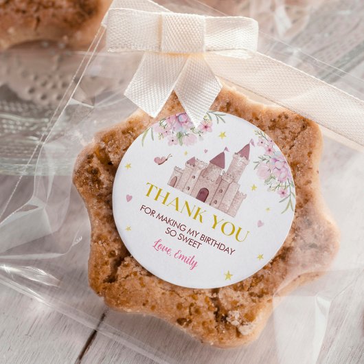 Roze Gouden Bloemen Kroonetiketten Stickers Verjaa