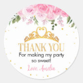 Roze Gouden Bloemen Kroonetiketten Verjaardag Baby Ronde Sticker (Voorkant)