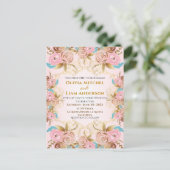 Roze & Gouden Bloemen Lijst bruiloft Briefkaart (Staand voorkant)