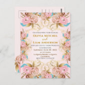 Roze & Gouden Bloemen Lijst bruiloft Briefkaart (Voorkant / Achterkant)